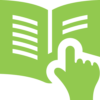 icon of an open book and a hand pointing for classes & resources