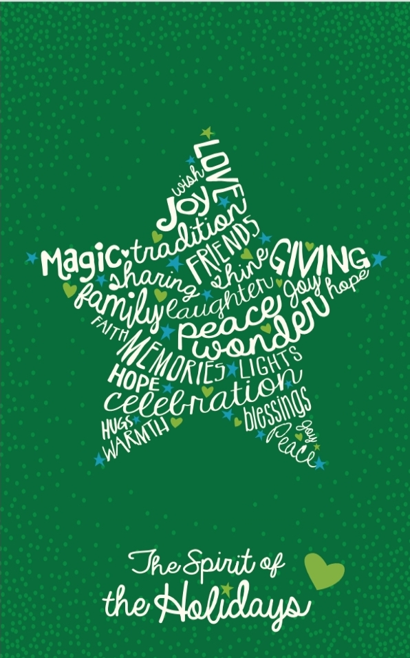 Green Spirit of the Holidays Star Shaped Typography Art